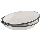 APS 98670 Tiefe Teller 2er Set -EMAILLE- Ø 22 cm, H: 3,5 cm, emaillierts Stahlblech, Farbe: cremeweiß mit grauem Rand
