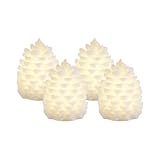 Deluxe Homeart LED Tannenzapfen - 4er Set Echtwachs Leuchtende Deko mit weichem Innenleuchten - Batteriebetrieben - Fernbedienung aktiviert mit Timer - 13cm hoch