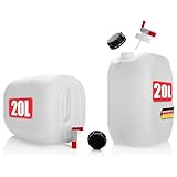 BigDean 2 Stück Wasserkanister 20L mit Auslaufhahn + Schraubdeckel - für Lebensmittel & Industrie - BPA frei lebensmittelecht stapelbar UN-Zulassung DIN 61 - tragbarer Wasserbehälter- Made in Germany