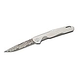 Herbertz Taschenmesser, 67-lagige Damaszenerklinge, Kern 440C, Slip Joint, Edelstahlheft, blaue Rückenfeder, scharfes Klappmesser & Outdoor-messer für Camping, Wandern oder Jagd