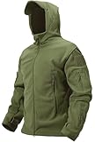 TACVASEN Herren Fleecejacke Military Outdoor Winddichte Jacke mit Kapuze- Gr. L, Grün