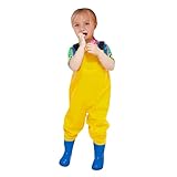 Wathose Kinder Wasserdicht Mit Stiefel Matschhose Verstellbare Träger Buddelhose Regenhose Für Jungen Und Mädchen Einfarbig Regenlatzhose wasserdichte Regenhose Gelb 36