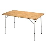 KingCamp Campingtisch Bambus mit Aufbewahrungsnetz Campingtisch höhenverstellbar für 4-6 Personen klappbar 4 Falten mit Tragetasche belastbar bis 80 kg,120 x 70 cm,2XL