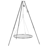 BBQ-Toro Dreibein Grill mit Ø 70 cm Grillrost | 110-175 cm | Dreibein für Schwenkgrill | Eisen Dreibein Gestell, Grillständer mit Rost | Hängegrill, Grillgestell, Dreibeingrill mit Kette
