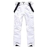 ALSOGO Herren Ski Bib Hose wasserdichte Winddichte Schneehose Outdoor Hose Snowboard Lätzchen mit Abnehmbarem Riemen White M