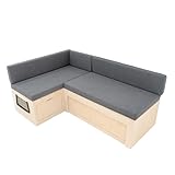 L-förmiges Schlafsofa für Wohnmobile, Kissen, 1800 x 1200 mm, Stauraum unter der Bank, 2 Netze, vielseitige Fahrzeugkompatibilität, Birkenholz, 8 cm dicke Matratze, waschbare Bezüge, Befestigungsset
