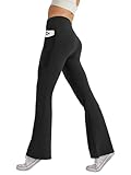 Glacspyg Damen Hose mit Taschen Yogahose Freizeit Jogginghose High Waist Sporthose Elastische Weite Bootcut Jazzpants Schwarz M