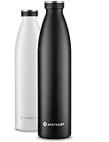 LINFELDT® 1L Trinkflasche Edelstahl Isoliert 24H Auslaufsicher + Sprudel - 1000ml Wasserflasche geignet für Sport und Kohlensäure - 24H Kalt & 12H Heiß - BPA Frei - Ergonomisch in Schwarz