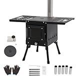 Mqwdxzfes Klappbarer Camping Holzofen, Zeltofen Outdoor-Küchenofen mit Schornstein, Camping Feuerstelle Notofen, Karbonstahl Ofen Herd Heizung, 36-56cm Höhenverstellung für Jagd/Camping/Garten
