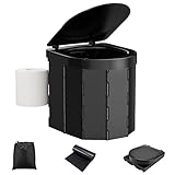 WADEO Tragbare Campingtoilette für Erwachsene, 27 L Mobile Toilette mit 12 Stück Toilettenbeutel, Falttoilette mit Papierrollehalter, ideal für Camping, Wandern, Reisen, Angeln (Schwarz)