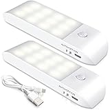 Nachtlicht mit Bewegungsmelder, [2 Stück] 24LED Aufladbar USB Schranklicht mit 3 Modi(Auto/ON/OFF), Nachtlampe Schranklichtfür Kinderzimmer, Flur, Küche, Nachttisch, Treppe, Garage Beige, Eisen Metall