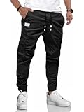 LIUPMWE Herren Hose Chino Cargo Hose Jogginghose Herren Baumwolle Casual Sweatpants Freizeithose Elastische Pants Taille mit Kordelzug Taschen,M,Schwarz-New