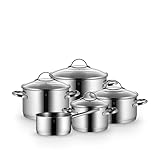 WMF Provence Plus Topfset Induktion 5-teilig, Kochtopf Set unbeschichtet mit Glasdeckel, für alle Herdarten geeignet, Induktions Töpfe Set, ohne Skalierung, Cromargan Edelstahl poliert