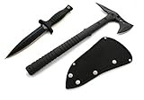 M48 Tomahawks, Messer mit Etui Schwarze Edition - Profi Survival Kit - Notfallausrüstng - Outdoor Kit - Axt - Beil - Tactical Knifes - Tomahawk Messer-Set - festehende Klinge, schwarz