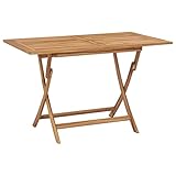 Qnhdfrt Klappbarer Gartentisch aus Massivholz Teak 120x70x75 cm mit Schirmloch für Outdoor Balkon Camping, faltbares Design und wetterfeste Eigenschaften