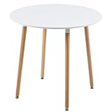 H.J WeDoo Runder Esstisch mit MDF-Platte, Skandinavisch Esszimmertisch Küchentisch für Küche, Wohnzimmer, Weiß, 90 D x 90 W x 74 H cm