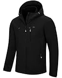 33,000ft Herren Softshelljacke Wasserdichte Winddichte Funktionsjacke Atmungsaktive Übergangsjacke Leichte Fahhradjacke mit Kapuze Windbreaker zum Laufen, Radfahren Schwarz L