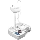 SereneLife Mobiles Camping Waschbecken mit 17L Wassertank & 24L Abwassertank – Ausgussbecken mit Fußpumpe, Handtuchhalter, Edelstahl Wasserhahn & 3L Seifenspender – Outdoor Spüle mit Räder für Garten