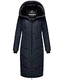MARIKOO Damen Wintermantel warmer Steppmantel lang mit verstellbarer Kapuze und hohem Kragen Nadaree XVI Navy Gr. S