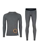 DANISH ENDURANCE Merinowolle Thermo-Unterwäsche Set, Premium Skiunterwäsche, Funktionsunterwäsche, Lange Unterhose & Langarmshirt für Herren, Dunkelgrau, S