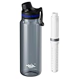 Membrane Solutions Outdoor Wasserfilter Flasche 1000ml(36oz) mit ACF- und UF-Filterkartusche, Tritan, 0,1 μm Filtergenauigkeit, entfernt 99,9999% E.Coli, BPA-freie, Camping, Reisen, Survival, Grau