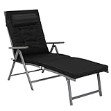 AMHANCIBLE Sonnenliege klappbar, aus rostfreiem Aluminium, Liegestuhl mit 6 cm Dicker Matratze, Gartenliege mit abnehmbares Kopfkissen, bis 150 kg belastbar, verstellbar, für Garten, Balkon EGLP01BK