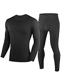 YESWEL 100% Merino Unterwäsche Herren Set, Weich Winter Thermounterwäsche, Warme Merinowolle Skiunterwäsche, Langarm Shirt und Hose Funktionsunterwäsche (Schwarz,L)