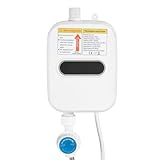 TESUGN Elektronischer Durchlauferhitzer 3,5 KW, Elektrisch Warmwasserbereiter Mit Bad Dusche Kit, Küche Warmwasserbereiter Elektrisch Instant Klein Durchlauferhitzer für Küche und Badezimmer, Weiß
