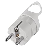 EMOS Schutzkontaktstecker mit Lasche, Ersatz-Stecker aus Kunststoff, Winkelstecker für untere Kabeleinführung, für Kabelquerschnitt 1,5 mm2, 3 680 W, IP20 Innenbereich, 250 V/16 A max., Weiss, Schuko
