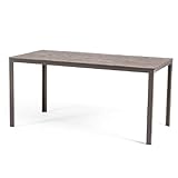 RATTATAN Thomas - rechteckiger Gartentisch 156x78cm mit Stahlgestell und hochwertiger Platte aus Polyethylen in raffiniertem Holzdesign (Braungrau)