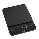 TFA Dostmann Digitale Küchenwaage BROWNIE bis 5 kg, 50.2008, Glasoberfläche, Tara-Funktion, Sensortasten, beleuchtetes LED-Display, flach & kompakt, modern, schwarz