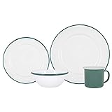 Argon Tableware Weißes Emaille -Abendessen - 25,5cm - 16pc - Grün
