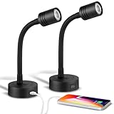 Obeaming 12V Leselampe Wohnmobil Boot Dimmbare Nachttischlampe Schwanenhals LED Wandlampe für Van LKW Wohnwagen, Eingebautes Typ-C-Ladegerät & Drücken Dimmschalter 3200K, 2 PCS