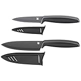 WMF Touch Messerset 2-teilig, Küchenmesser mit Schutzhülle, Spezialklingenstahl antihaftbeschichtet, scharf, Kochmesser, Gemüsemesser, schwarz