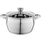 Florina Oliver 22 cm 4,8 L Edelstahltopf mit Glasdeckel | Für Induktion, Gas, Elektro, Ceran | Messskala innen | Spülmaschinengeeignet | Hitzebeständiger Deckel | Langlebig & robust