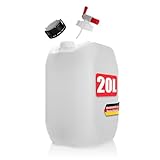 BigDean Wasserkanister 20L mit Auslaufhahn + Schraubdeckel naturweiß - BPA frei lebensmittelecht stapelbar UN-Zulassung DIN 61 - tragbarer Wasserbehälter für Indoor & Outdoor - Made in Germany