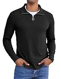 COOFANDY Sweatshirt Herren Ohne Kapuze Langarmshirts Stehkragen Pullover Troyer Winter Männer Langarm Poloshirt Sweater Warm Longsleeve Casual Pullover Schwarz S