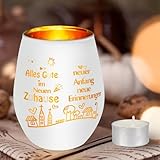Einzugsgeschenke Wohnung Haus, Seutgjie Einweihungsgeschenk Haus Glückslicht Windlicht aus Glas mit Gravur Teelichthalter mit Kerze Personalisierte Kerzenständer