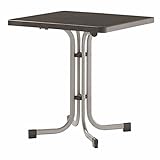 Sieger 231/A Boulevard-Klapptisch mit mecalit-Pro-Platte 70 x 70 cm, Stahlrohrgestell graphit, Tischplatte Schieferdekor anthrazit