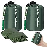 EEEKit Notfall Schlafsack, 2 Stück Wasserdicht Überlebenssack, Thermo Notfalldecken, Tragbare Mylar Überlebensausrüstung mit Pfeife für Camping Wandern (Grün)