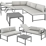 tectake® Gartenmöbel Set, 2X Sofa mit Kissen und Tisch, Sitzecke Outdoor Lounge mit Verstellbarer Rückenlehne, Möbel wetterfest für Balkon, Garten, Terrasse oder Wintergarten - hellgrau