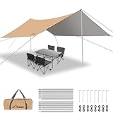 WADEO Camping Zeltplane Wasserdicht 4 x 3 m, Camping Zelt Plane Regenfliege mit Stangen Heringen Zeltspannleinen, Camping Tent Tarp Ultraleicht, Ideal für Camping Picknick im Freien - Khaki