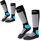 gipfelsport Skisocken für Kinder, Herren und Damen - Dicke Socken aus Merinowolle, warme Merino Snowboardsocken, 2x Paar Skistrümpfe, Schwarz, Größe 45-47