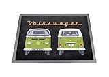 BRISA VW Collection - Volkswagen Fuß-Matte-Tür-Vorleger-Schuh-Schmutzfang-Abstreifer mit T2 Bulli Bus Motiv (Bus Front/Grün)