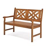 LEADZM Gartenbank,Holzbank,Holz Wetterfest,2-Sitzer,118 cm,Ergonomisch gestaltete Rückenlehne und Armlehnen,Bequem Balkonbank,Paulowniaholz,275 kg Belastbar,für Balkon,Terrasse,Garten