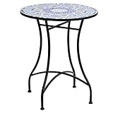 Outsunny Gartentisch Mosaiktisch Balkontisch Beistelltisch Seviertisch rund Stahl + Keramik Blau + Weiß Ø60 x H71 cm