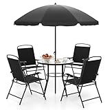 COSTWAY Gartenmöbel Set, Gartentisch mit 4 Stühlen und Sonnenschirm, Terrassenmöbel, Balkonmöbel, Gartenset, Gartengarnitur, Sitzgruppe für Terrasse, Balkon, Garten