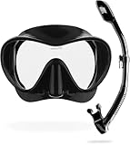 Cressi F1 + Dry Combo - Rahmenlose Maske + Schnorchel Dry Combo Set zum Tauchen und Schnorcheln, Schwarz, Einheitsgröße, Unisex Erwachsene
