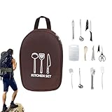Camping Kochgeschirr, Campingküche Organizer Set, Kochzubehör Ausrüstung Werkzeug für Damen Herren Rucksacktour Grillen Picknick Outdoor Wanderung