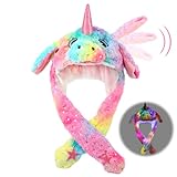 Einhorn Horn mütze mit licht,Plüsch Einhorn Hut mit Beweglichen Ohren Lustige Kopfbedeckung Mütze mit LED Licht für Knder Erwachsene Weihnachtsfeier Fasching Karneval Cosplay
